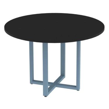 Imagem de Mesa De Reunião Redonda P25 Pandin 110 Cm (largura) Tampo Mdp Preto Pé Aço Tubular Azul Dali