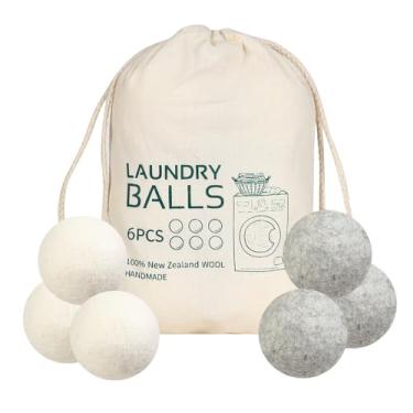 Imagem de Pacote de 6 bolas de lã para roupas de lavanderia com 6 secadoras de lã amaciante de tecido alternativo reutilizável bolas de roupa de lã amaciantes de tecido da natureza para roupas fofas