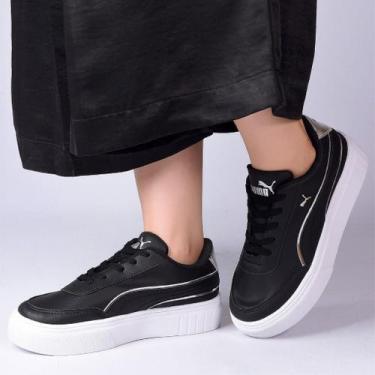 Imagem de Tênis Feminino Academia Confortável Casual Antiderrapante Branco e Pre