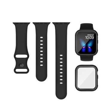 Imagem de Pulseira e capa de silicone esportivas compatíveis com Apple Watch séries 11, 10, 9, 8, SE, 7, 6, 5, 4, 3, 2 e 1 de 38 mm, 40 mm, 41 mm, 44 mm, 45 mm, 4, 2 e 1 de 38 mm, 40 mm, 40 mm, 41 mm, 4