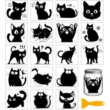 Imagem de GLOBLELAND 18 folhas de gato fofo esfregar em transferência 9,99 x 9,1 cm decalques para casa adesivos de transferência de copo de gato preto para móveis, vaso de vidro, artesanato, decorações