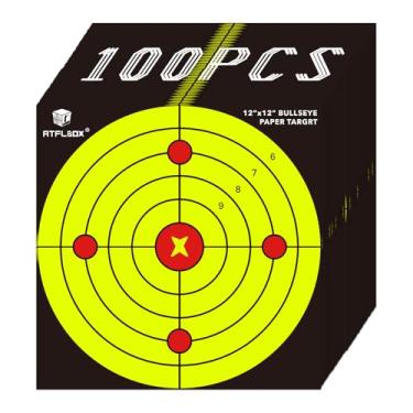 Imagem de Atflbox Alvo de tiro de papel Bullseye para o alcance, papel alvo de alta visibilidade de 30 x 30 cm para prática de tiro em ambientes internos e externos, adequado para arma, pistola, rifle, pellet