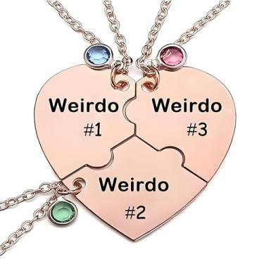 Imagem de LIU JUN Colar Bff para 3/4, Weirdo 1 Weirdo 2/3 pingente de coração de aço inoxidável colares de amizade de cristal para mulheres melhores amigas irmãs para sempre joias presentes, Large, Aço