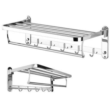 Imagem de Varal Toalheiro Duplo Inox Prateleira Roupa Toalha Utensilios Banheiro