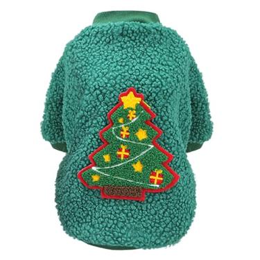 Imagem de Izefia Suéter de cachorro fantasia de cachorro roupas de Natal presente lã cachorro suéter quente inverno pijama natal pai rena árvore cachorro suéter para cão pequeno médio cão gato árvore verde P