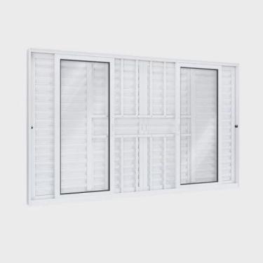 Imagem de Janela de Alumínio Veneziana 120x150cm 4 Folhas Móveis 2 Fixas com Grade e Vidro Lucasa