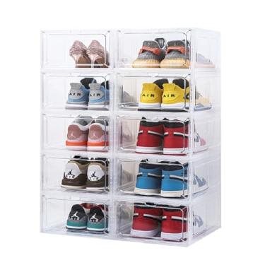 Imagem de Ersozrin Organizador de sapatos grande empilhável com porta magnética para armazenamento de DVD/CD, 4 peças, caixas de sapatos transparentes para armário, sapateira dobrável que economiza espaço