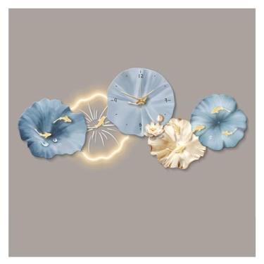 Imagem de Pintura decorativa com relógio Decoração de parede grande com pintura, luz ajustável e controle remoto para sala de estar, arte de parede de peixe, relógios pendurados, pintura de parede silenciosa e