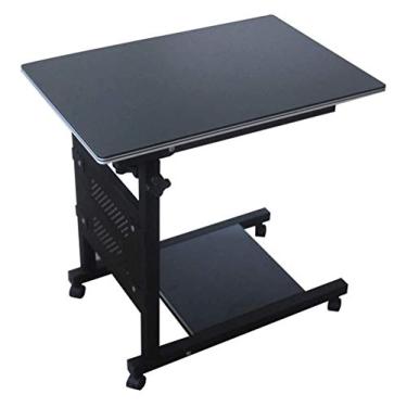 Imagem de Mesa para laptop com rodas em forma de C com altura ajustável - mesa de cabeceira portátil para escritório em casa, mesa de cabeceira totalmente ajustável com rodízios