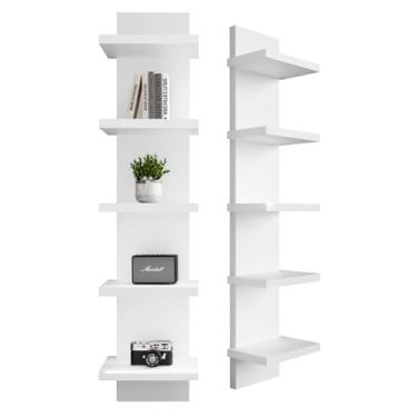 Imagem de Prateleira de parede de 5 camadas, prateleiras verticais decorativas de parede, acabamento laminado liso, organizador flutuante de decoração de casa, prateleira utilitária com design de torre alta