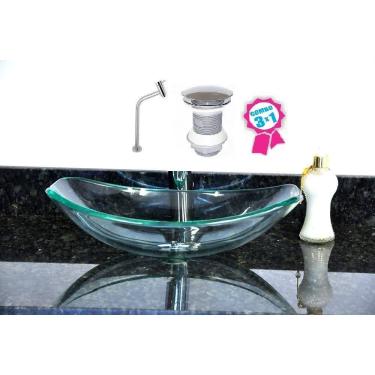 Imagem de Cuba Vidro Oval Chanfrada 51Cm Inc+Valvula Click+Torneira