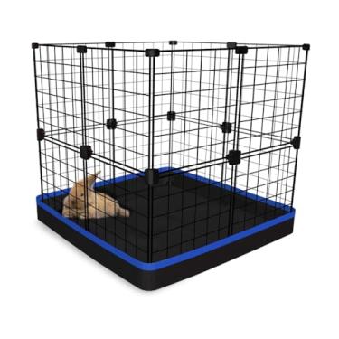 Imagem de Cercado para Coelho Cachorro 60x60x60cm com Bandeja Higiênica Tapete Impermeável Fácil de Limpar Pet Pequeno Porte (Tela Preta e Tapete Cinza)