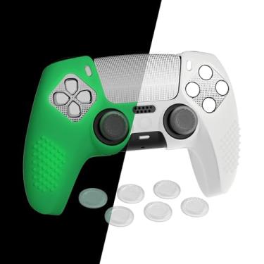 Imagem de PlayVital Capa de silicone atualizada para controle ps5 com 6 punhos de polegar e 2 adesivos, compatível com estação de carregamento, capa de controle antiderrapante cravejada em 3D, à prova de