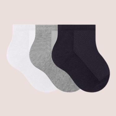 Imagem de Kit 3 Pares De Meias Selene Infantil Cano Curto Algodão, Misto, 17 a 2