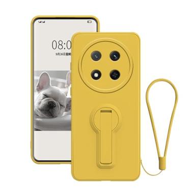 Imagem de Wousunly Capa compatível com Honor Magic 7 Lite com suporte preto, para Honor Magic 7 Lite Capas de telefone acessórios de alça de cordão de silicone Funda à prova de choque capa fina original