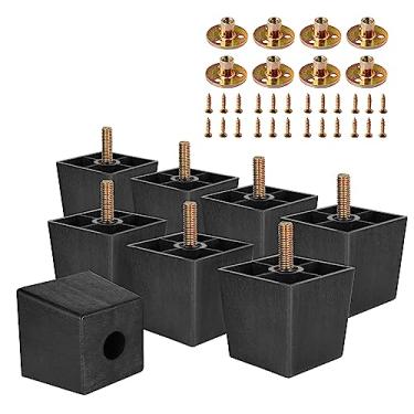 Imagem de Masendelk M8-1.25 Parafusos de rosca métrica Pernas de móveis de plástico 5 cm pés quadrados pretos para sofá com porcas de placa - Substituição de pés de sofá - Conjunto de 8 pernas de sofá