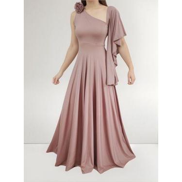 Imagem de Vestido Manga Longo Para Madrinha Casamento Festa Godê Flor - Casual D