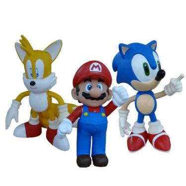 Imagem de Kit 3 Bonecos Grandes Super Mario, Sonic ul E Tails - Super Size Figur