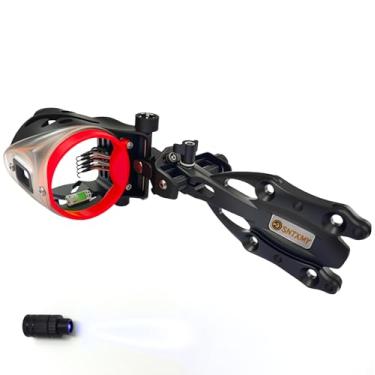 Imagem de Mira de arco de 5 pinos para arcos compostos – Mira micro ajustável para tiro com arco com fibra óptica de 0 cm e luz de mira de arco de caça.