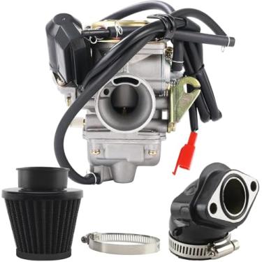 Imagem de Kit de carburador com tubo de admissão de coletor de 24 mm e filtro de ar adequado para 4 tempos GY6 125cc 150cc ATV Go Karts Scooter Mopeds 152QMJ 157QM