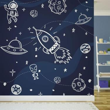 Imagem de Papel de Parede Azul Menino Espaço Foguete Infantil 6m²