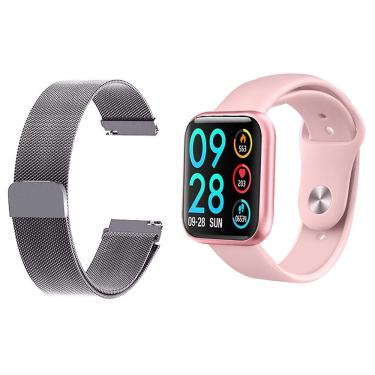 Imagem de Kit 1 Relógio Smartwatch Rosa Android Ios + 1 Pulseira Prata