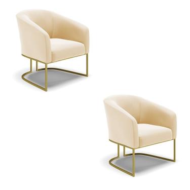 Imagem de Kit 02 Poltronas Suede Bege Base Industrial Dourada