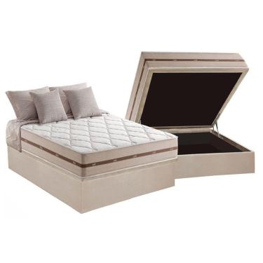 Imagem de Cama Box Baú Casal 138x188 Kit MasterPocket Classis com Colchão Molas Ensacadas Base Be...