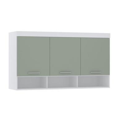 Imagem de Armário Aéreo Maleiro Modulado 145cm 3 Portas Alpes Luciane Móveis Branco Pf Com Verde Pf