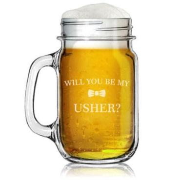 Imagem de Caneca de vidro de 473 ml com alça de presente Will You Be My Usher Proposal