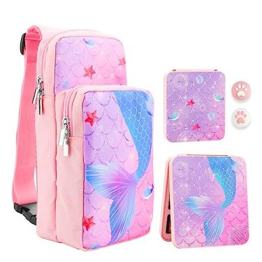 Imagem de RHOTALL Bolsa De Viagem Rosa Para Nintendo Switch/Lite/Oled, Estojo Transporte Portátil Grande Capacidade, Compatível Com Acessórios Peito E Ombro, Mochila Armazenamento 12 Compartimentos Jogos, Cap