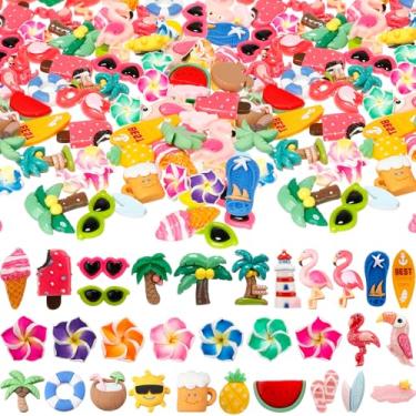 Imagem de Giegxin 40 peças de encanto de resina de verão Havaí praia coco flamingo plumeria flor flatback acessórios cabochão enfeites fofos em massa para joias capa de celular scrapbooking DIY ()