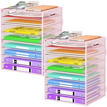 Imagem de Cawukege Organizador de papel de 9 camadas com alça, organizador de mesa de grande capacidade, bandeja de papel de malha, pasta de arquivos, classificador de documentos para sala de aula e organização