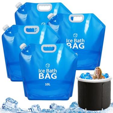 Imagem de 4 peças de sacos de banho de gelo, acessórios reutilizáveis de mergulho a frio de 10 L, bolsas de gelo portáteis para banheira, bolsa grande para freezer de água fria com alça para balde de banheira