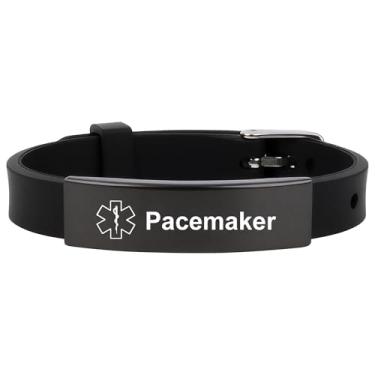 Imagem de Pulseira de alerta médico para mulheres e homens, pulseira de silicone ajustável para diabéticos D.N.R marcapasso epilepsia, One Size, Silicone, Sem Pedra Preciosa