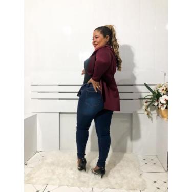 Imagem de Calça jeans feminina slim com cinta  modeladora e Lycra. Tamanho 44. -