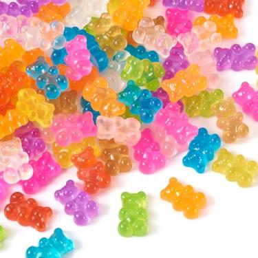 Imagem de Beadthoven 100 peças de contas de ursinhos luminosos botões de fundo plano sem buraco que brilha no escuro urso berloques de resina para fazer joias, artesanato, brincos, anel, acessórios de grampo de