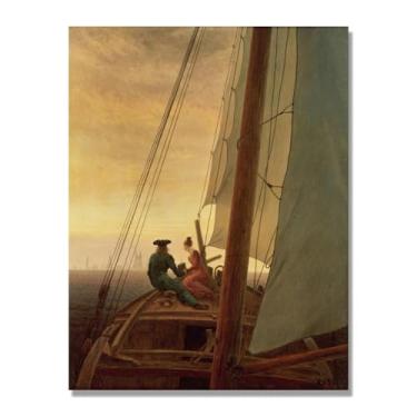 Imagem de NHLDZYH Quadro romântico. (A bordo de um barco à vela) de Caspar David Friedrich. Impressão em tela. Quadros decoração de parede. 60 x 80 cm apenas tela