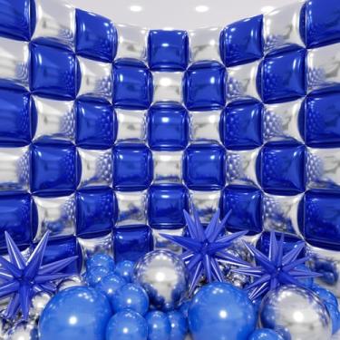 Imagem de HKYOOD 50pcs Navy Blue and Silver Square Foil Balloons Wall Backdrop with 147pcs Dark Blue and Silver Balloon Garland Arch Kit, Double Sided Balloon Tunnel for Birthday Graduation Party Decorations
