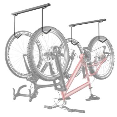Imagem de TORACK Suporte de bicicleta suspenso para garagem, ganchos de armazenamento de bicicleta montados no teto para 2 bicicletas (horizontal) ou 4 bicicletas (verticais), ganchos de bicicleta ajustáveis