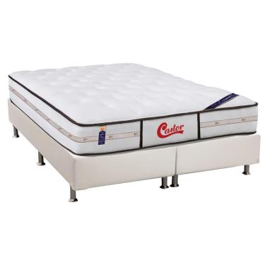 Imagem de Cama Box King: Colchão Molas Pocket Ensacadas Castor Gold Star Vitagel Classic + Base CRC Courano White(193x203)