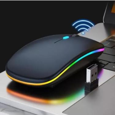Imagem de Mouse Sem Fio Wireless Recarregável Ergonômico Óptico LED RGB Colorido Bluetooth USB 2.4 Ghz 1600Dpi Notebook Computador Design Moderno Ultra Slim CXP SHOP