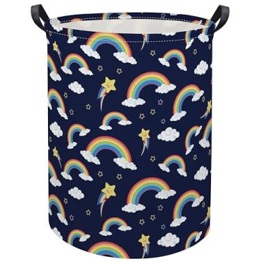 Imagem de HIYAGON Cesta de roupa de bebê arco-íris para berçário, crianças, cesto de futebol, organizador de brinquedos, organizador de sala de futebol, decoração para casa (arco-íris azul)