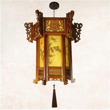 Imagem de Luz Hexagonal De Madeira Maciça Palácio Antigo Lanterna Lustre Lâmpada De Teto Led Estilo Chinês Varanda Villa Templo Alpendre Entrada Pátio Corredor Corredor Jardim Lâmpada De Qued, 35Cm