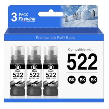 Imagem de Faslvink Refil de tinta preta compatível 522 522 garrafa de alta capacidade preta de substituição para Epson 522 refil de tinta Use para EcoTank ET-2800 ET-2720 ET-2803 ET-4700 ET-2840 ET-4810 ET-4800