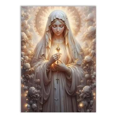 Imagem de Placa Decorativa Religioso Nossa Senhora Terço E Flores Poster Quarto Sala