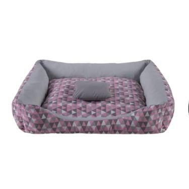 Imagem de Cama cachorro medio caminha pet 60 x 50 com ziper lavavel fundo impermeavel +almofadinha(rosa/cinza geometrica (M))