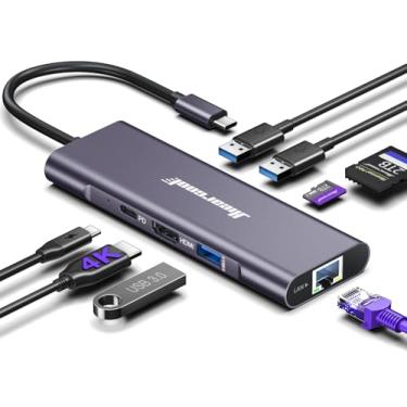 Imagem de Hiearcool Hub USB C Ethernet, adaptador multiportas USBC 8 em 1, 4K @ 60 USB-C para HDMI tipo C Dock Dongle compatível com MacBook Pro Air iPad Dell Lenovo