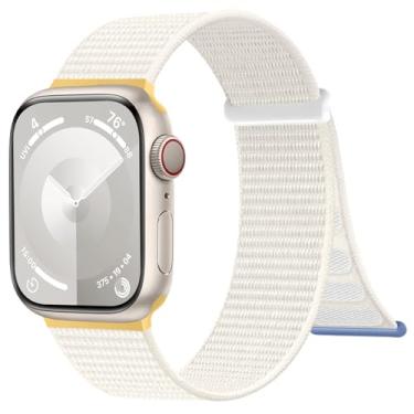 Imagem de IMIVIO Pulseiras de nylon esportivas ajustáveis para Apple Watch séries 11/10/9/8/7/6 SE/Ultra 3 2 1 de 44 mm, 40 mm, 41 mm, 42 mm, 38 mm, 45 mm, 46 mm e 49 mm (bege branco)