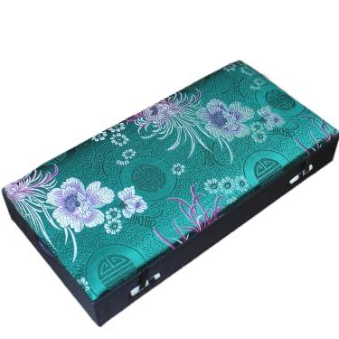 Imagem de Caixa de armazenamento com 21 compartimentos de grade, caixas de joias retangulares de brocado de seda chinesa, brincos de coleção de madeira, caixas de anel, caixa de embalagem decorativa com